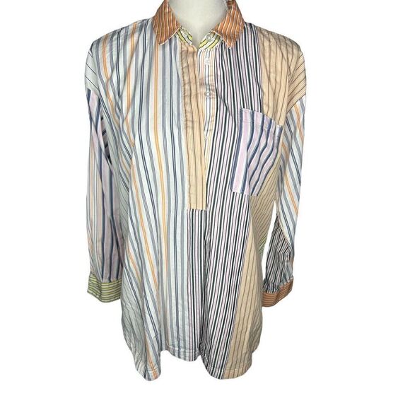 Anthropologie Maeve Button Down Stripe Alix Henley Patchwork Oversized Small - Picture 1 of 4